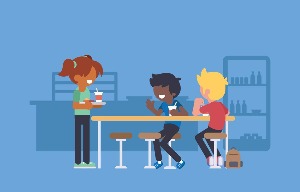 School Kids Eating At School Canteen Free Vector